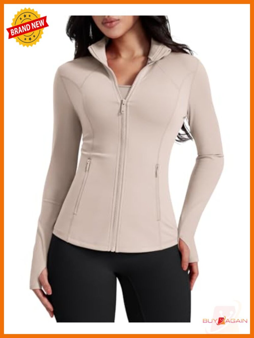 Women's Lightweight Zip Up Workout Jacket Running Gym Top Slim Fit Thumb Holes